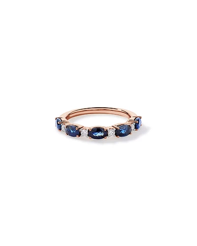 Australian Sapphire & 0.12 Carat TW Diamond Alternating Ring 10kt Rose Gold