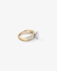 Bague en diamant latérale ovale TW de 2,21 carats et baguette cultivée laboratoire or blanc 14