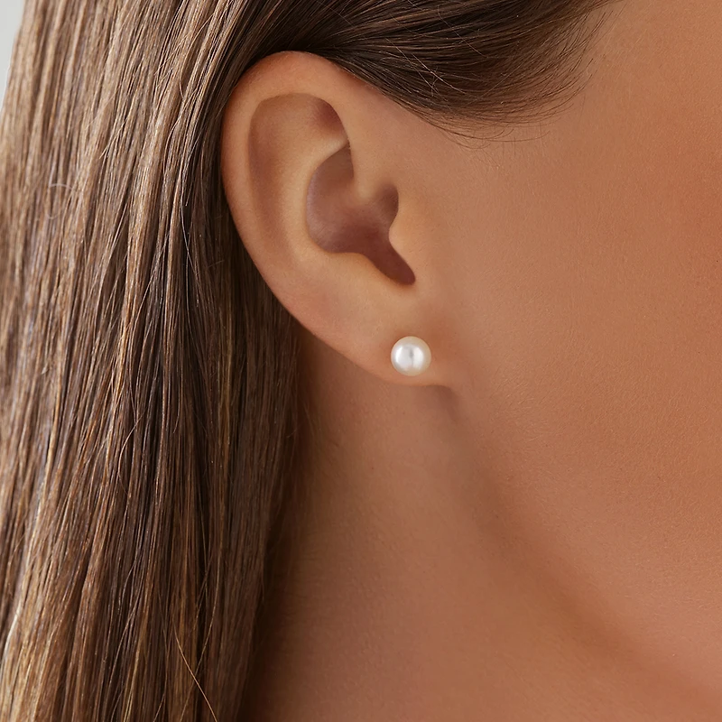 Stud Earrings with 6mm Round Cultured Freshwater Pearl in 10kt Yellow Gold