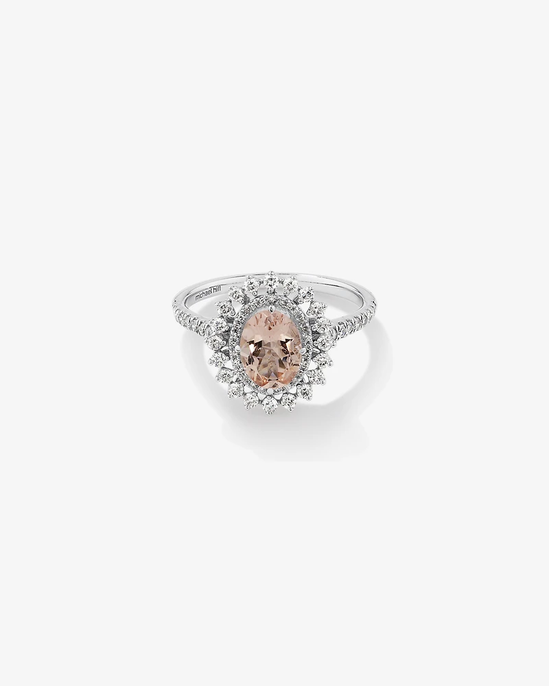 Morganite Lacy Halo Ring with .50TW of Diamonds in 10kt White Gold