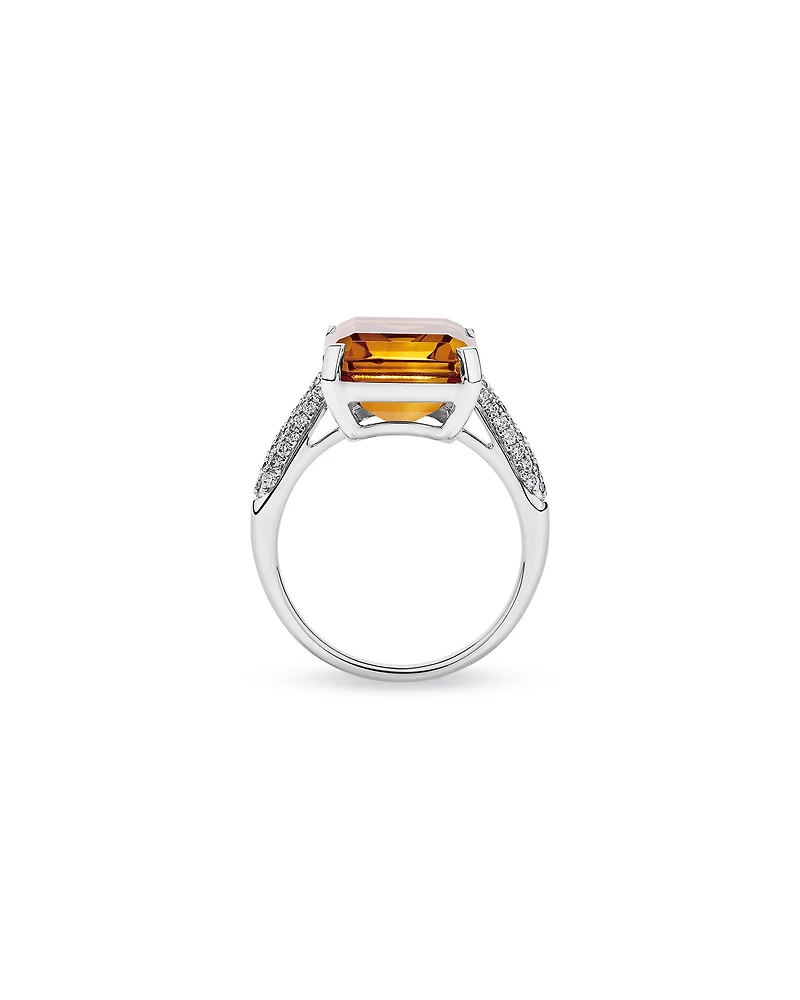 Emerald Cut Citrine & 0.23 Carat TW Diamond Ring 10kt Gold