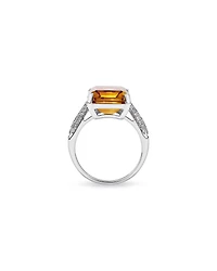 Emerald Cut Citrine & 0.23 Carat TW Diamond Ring 10kt Gold