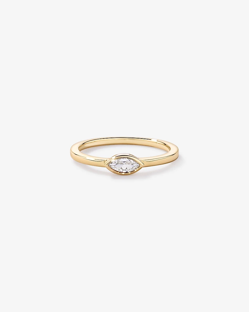 Marquise Cut White Created Sapphire East-to-West Set Bezel Ring 10kt Gold