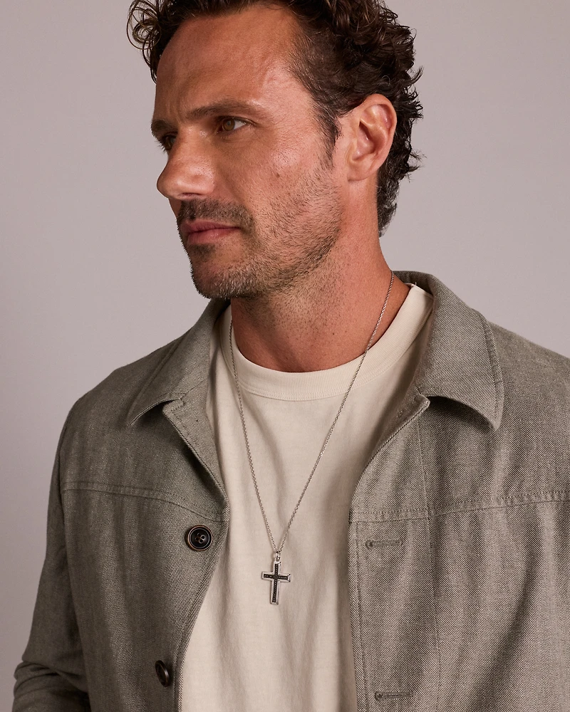 Men's Silver Cross Necklace with 0.30 Carat TW of Black Diamonds