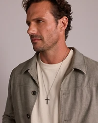Men's Silver Cross Necklace with 0.30 Carat TW of Black Diamonds