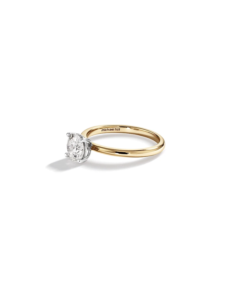 Bague de Fiançailles Solitaire en Diamant Rond Brillant 1,00 Carat TW en Or Blanc et Jaune 14 kt
