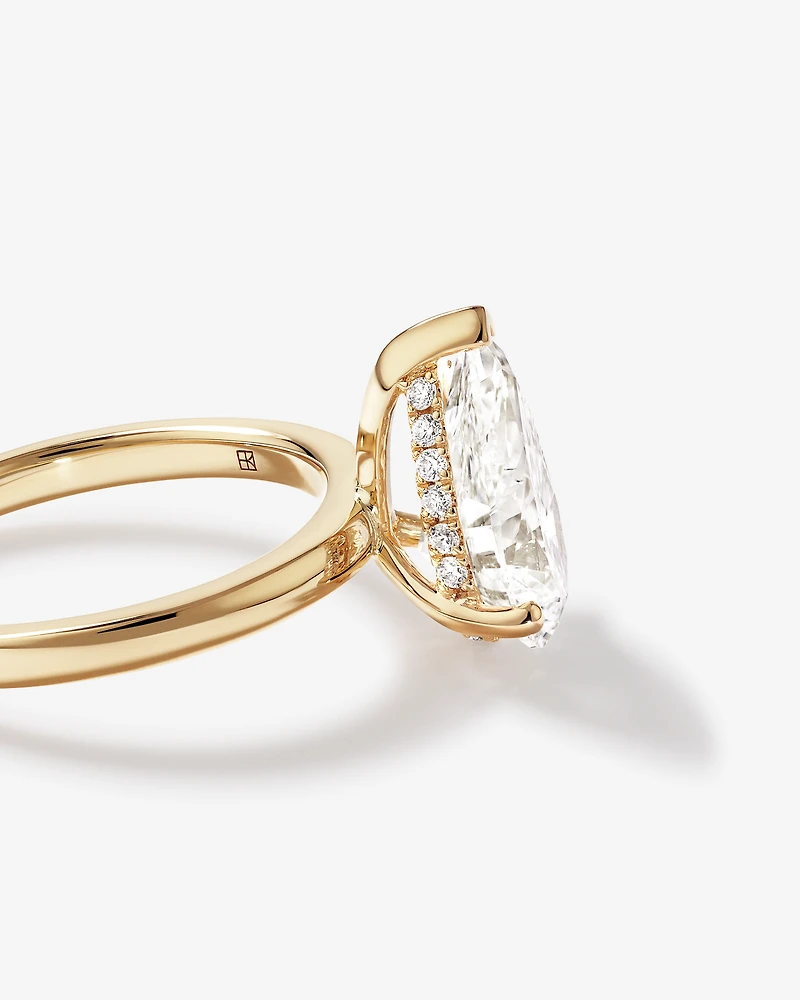 Bague solitaire en or jaune 18 carats avec diamant taille poire de 3,10 carats, cultivé en laboratoire