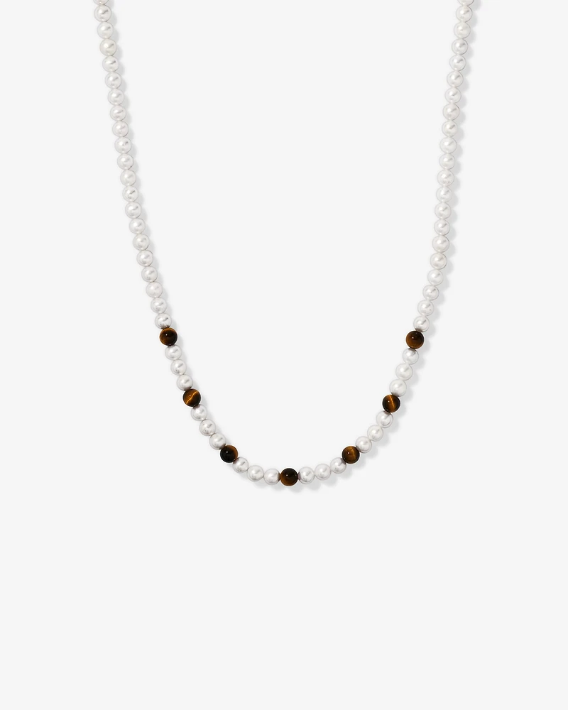 Collier en perle d’eau douce cultivée et œil de tigre en argent sterling