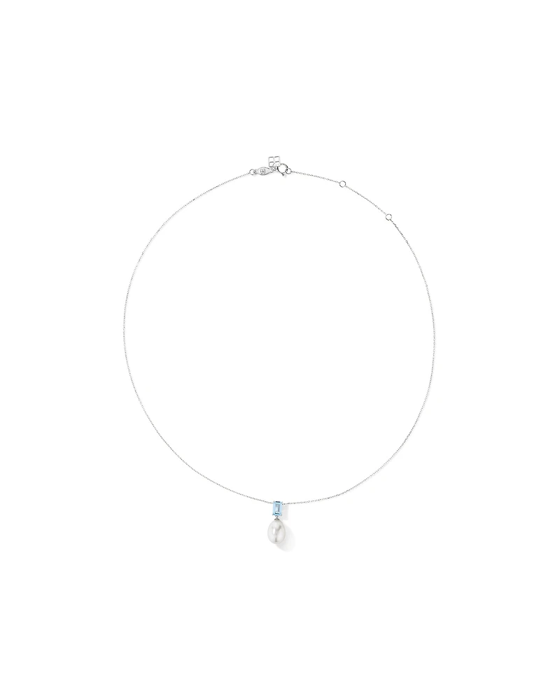 Aquamarine and Cultured Freshwater Pearl Drop Necklace in 10kt Gold
