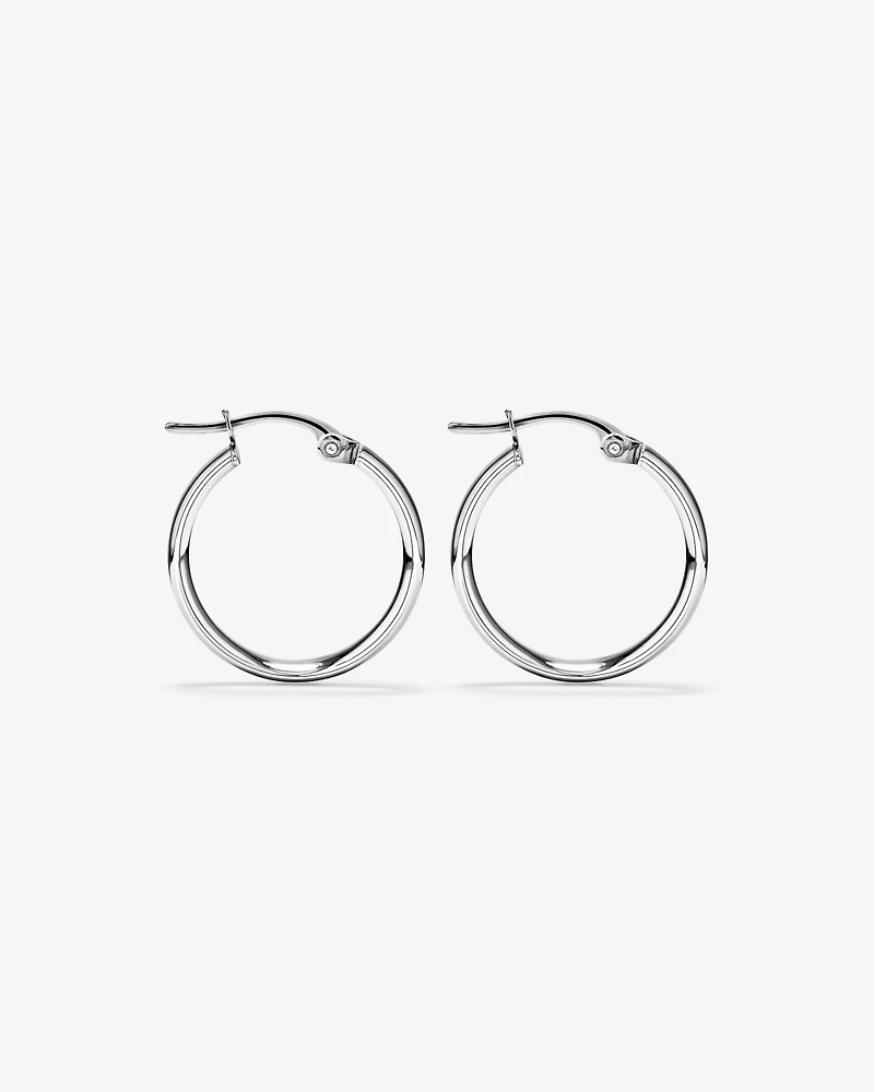 15mm Flat Round Hoop Earrings in 10kt White Gold