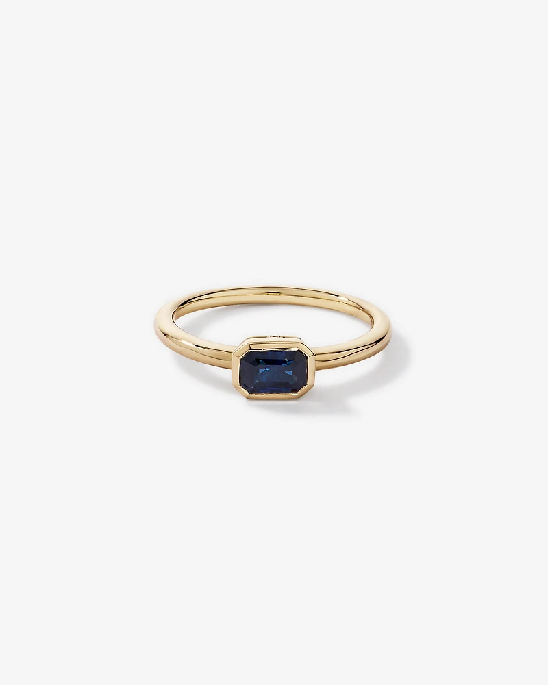 Bague sertie de lunette à lunettes émeraude en saphir australien or jaune 10 carats