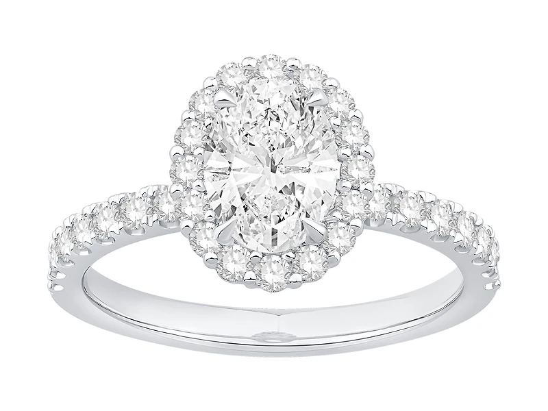 Bague De Fiançailles Halo En Diamant Laboratoire Ovale 1,78 Carat Poids Total Or Blanc 14 Carats