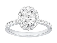Bague De Fiançailles Halo En Diamant Laboratoire Ovale 1,78 Carat Poids Total Or Blanc 14 Carats