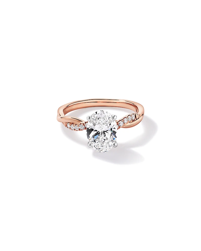 2.10TW Oval Laboratory-Grown Diamond Twist Engagement Ring in 14kt Rose and White Gold