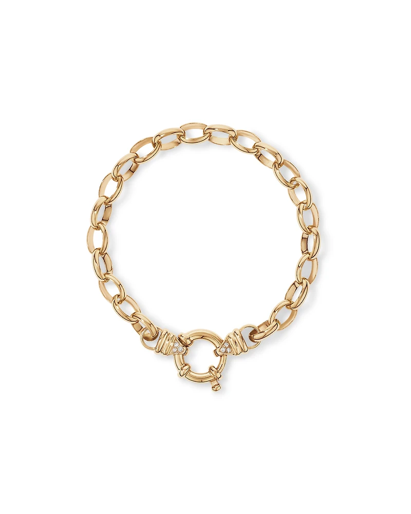 Bracelet à chaîne belcher en or jaune 10 K de 19 cm serti de diamants, largeur de 7 à 7,5 mm