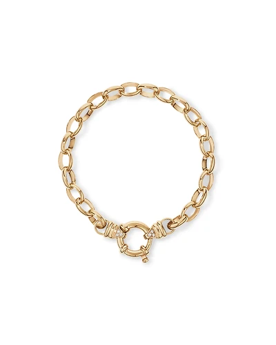 Bracelet à chaîne belcher en or jaune 10 K de 19 cm serti de diamants, largeur de 7 à 7,5 mm