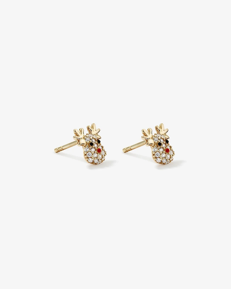 Reindeer Stud Earrings with Cubic Zirconia in 10kt Yellow Gold
