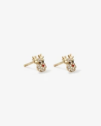 Reindeer Stud Earrings with Cubic Zirconia in 10kt Yellow Gold