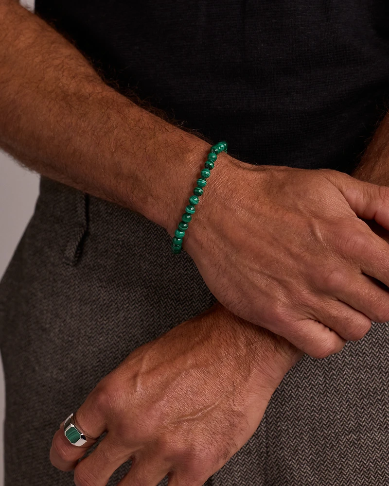 21cm Malachite Bead Bracelet in Sterling Silver