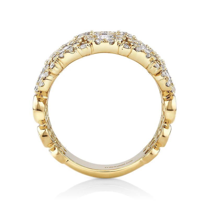 Bague à bulles à 3 rangs en or jaune 14 K avec diamants totalisant 3 ct