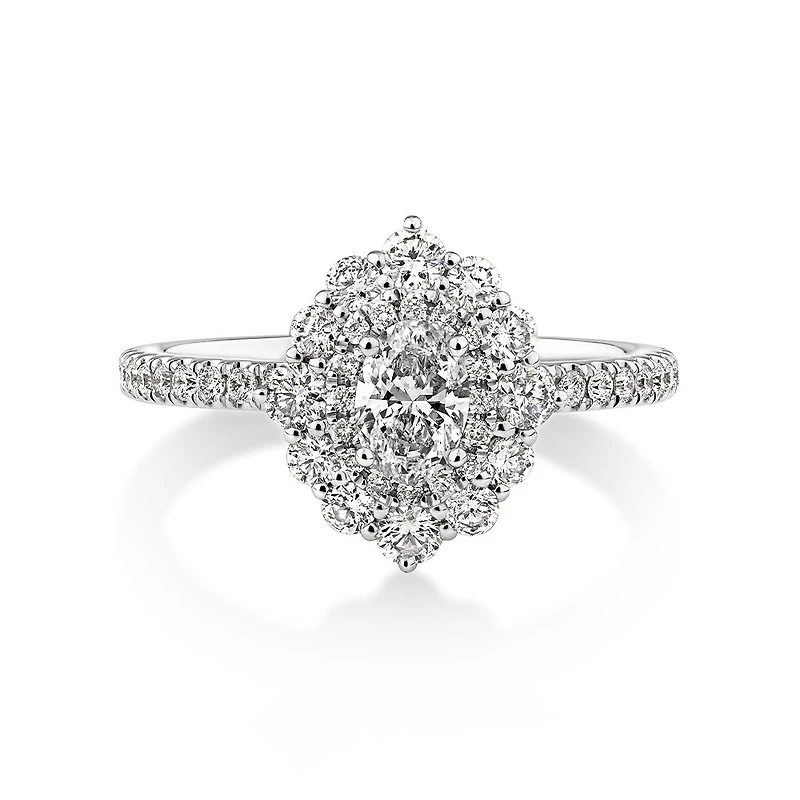 Sir Michael Hill Designer Oval Engagement Ring with 0.92 Carat TW Diamonds in 18kt White Gold