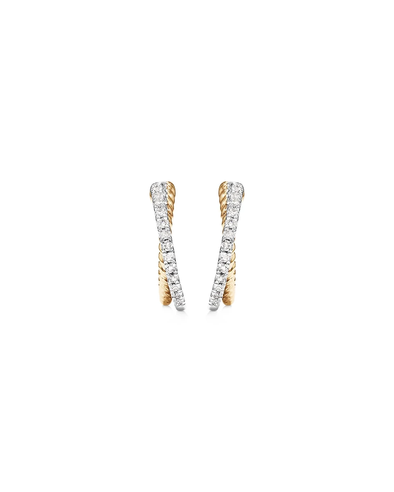 Crossover Hoop Earrings with .20 Carat TW Diamonds in Sterling Silver and 10kt Yellow gold