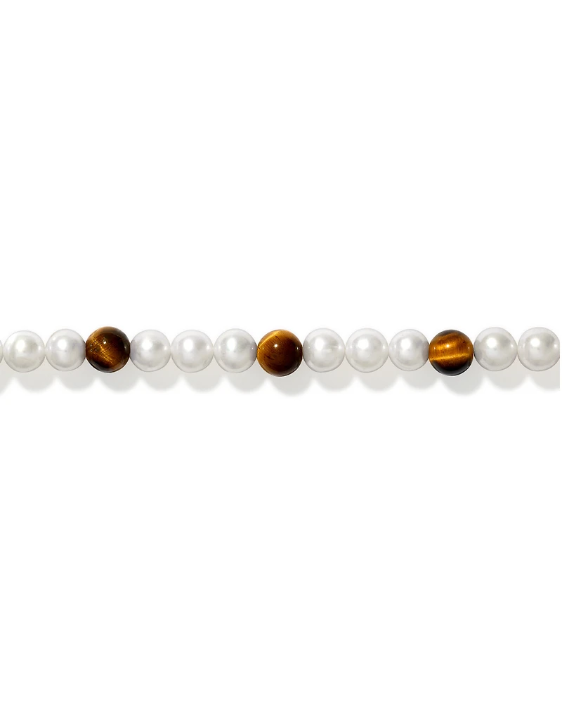Collier en perle d’eau douce cultivée et œil de tigre en argent sterling