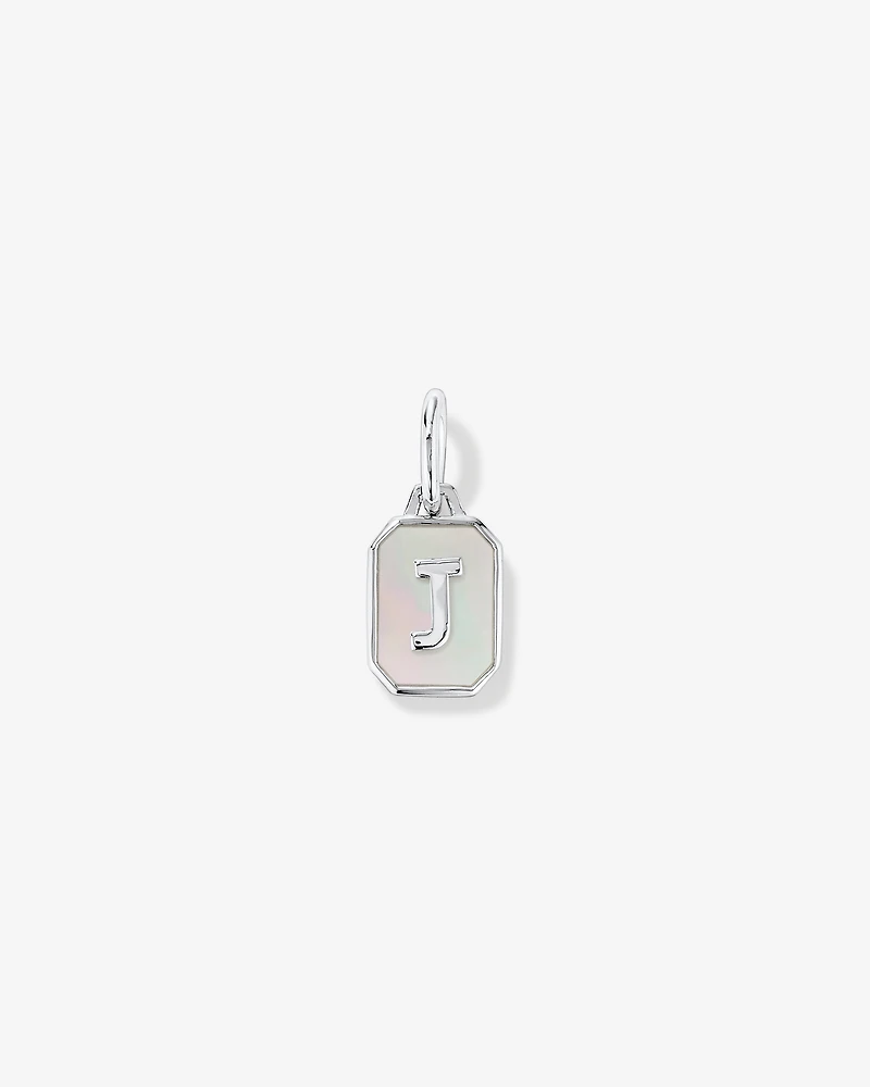 Letter J Mother of Pearl Initial Pendant in Sterling Silver