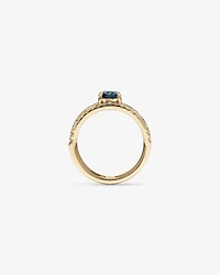 London Blue Topaz Double Band Ring with 0.25 Carat TWof  Diamonds in 10kt Yellow Gold