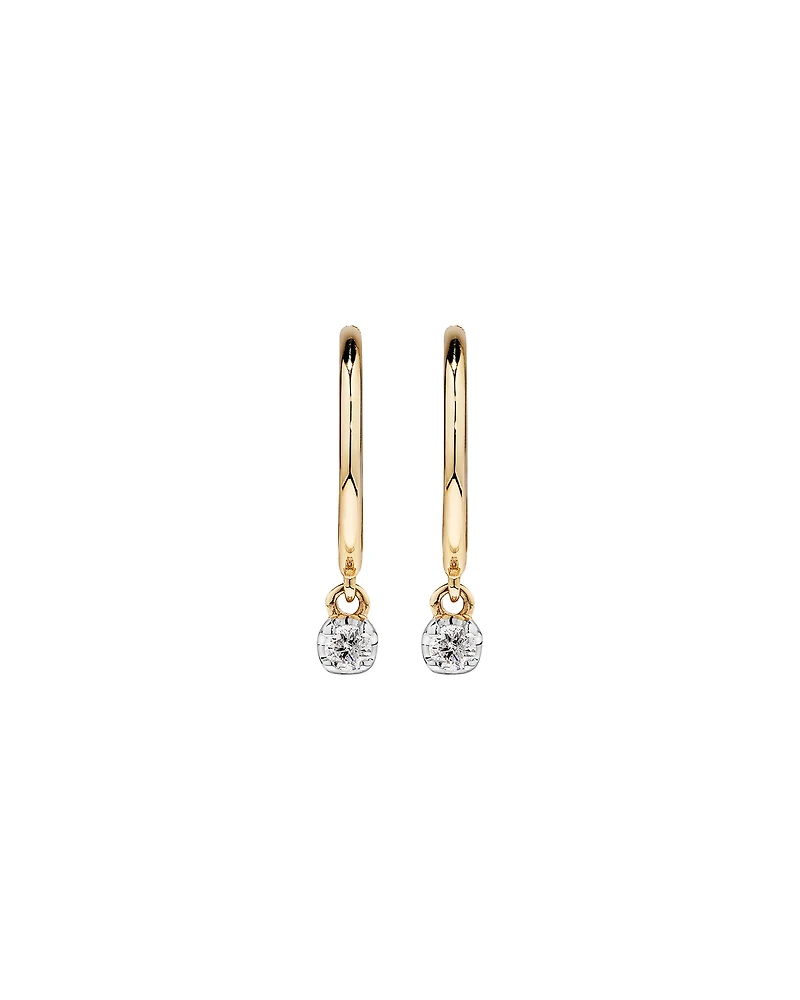Round Brilliant Diamond Drop Sleeper Earrings in 10kt Yellow Gold
