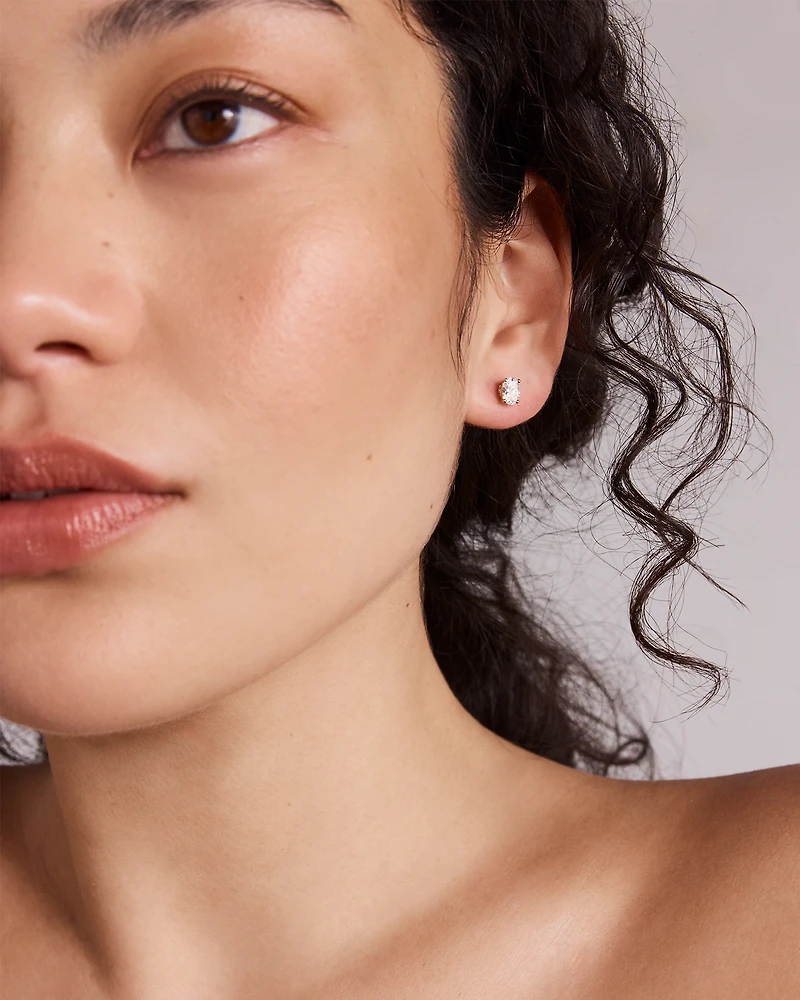 1.00 Carat TW Oval Cut Laboratory-Grown Diamond Solitaire Stud Earrings in 10kt Yellow Gold