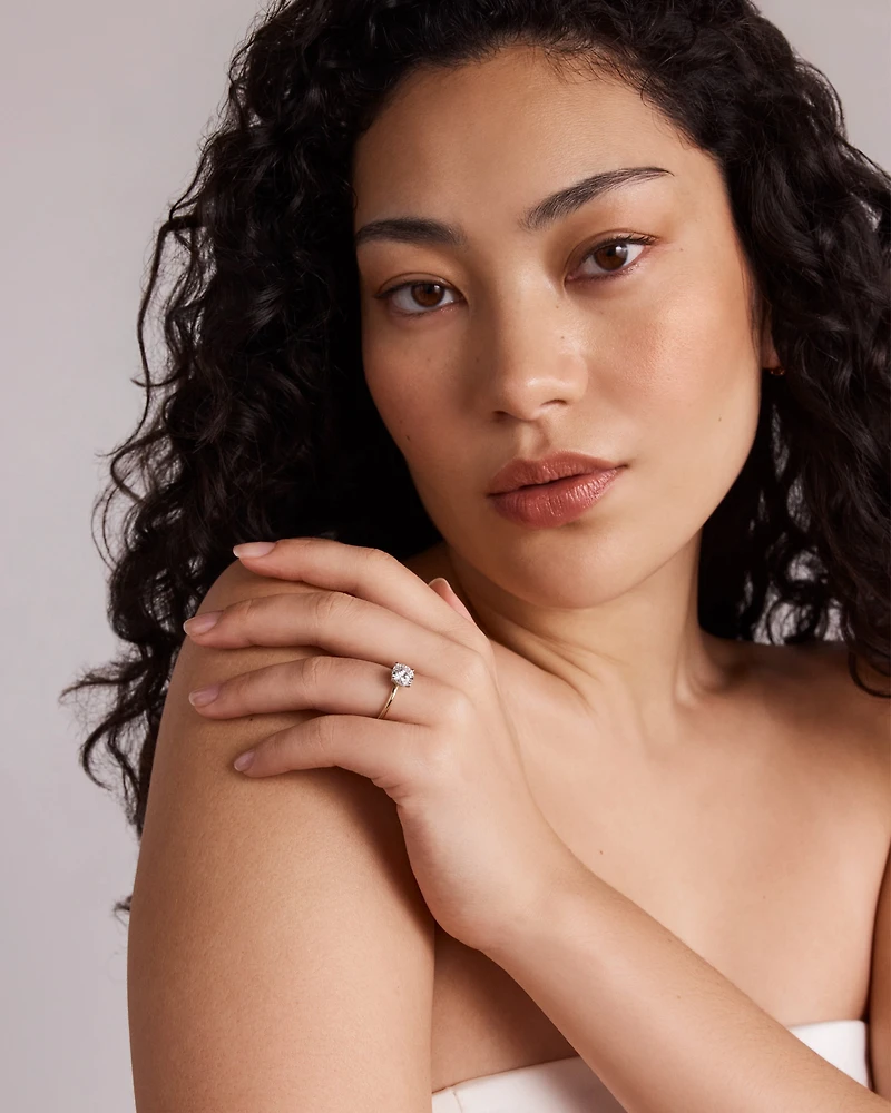 1.55 Carat TW Round Brilliant Lab-Grown Diamond Solitaire Hidden Halo Engagement Ring in 14kt Yellow and White Gold