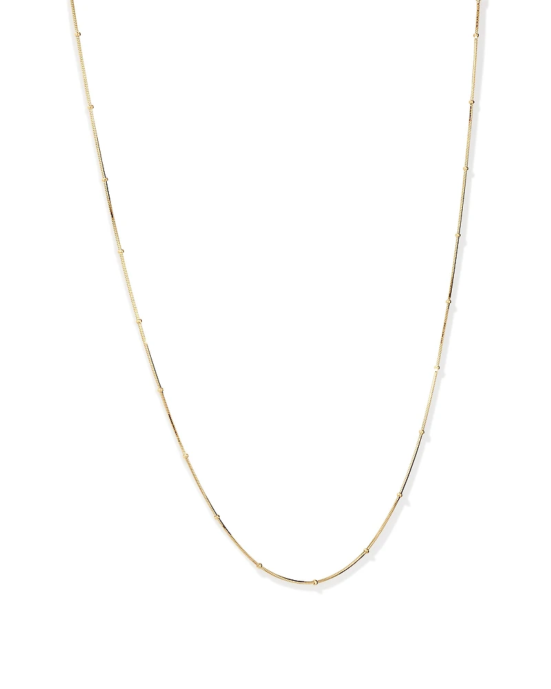 Snake Chain and Bead Station Necklace in 10kt Yellow Gold