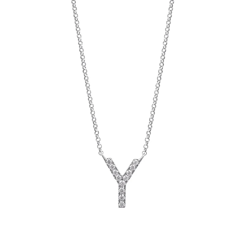 Y Initial Necklace with 0.10 Carat TW of Diamonds in 10kt White Gold