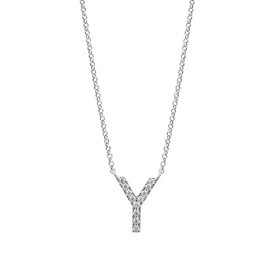 Y Initial Necklace with 0.10 Carat TW of Diamonds in 10kt White Gold