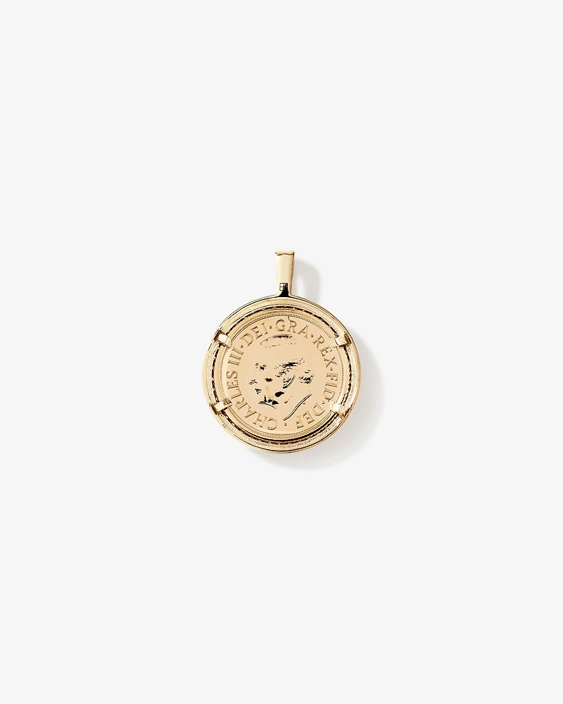0.38 Carat TW Diamond Half Sovereign Medallion Pendant in 10kt and 22kt Yellow Gold