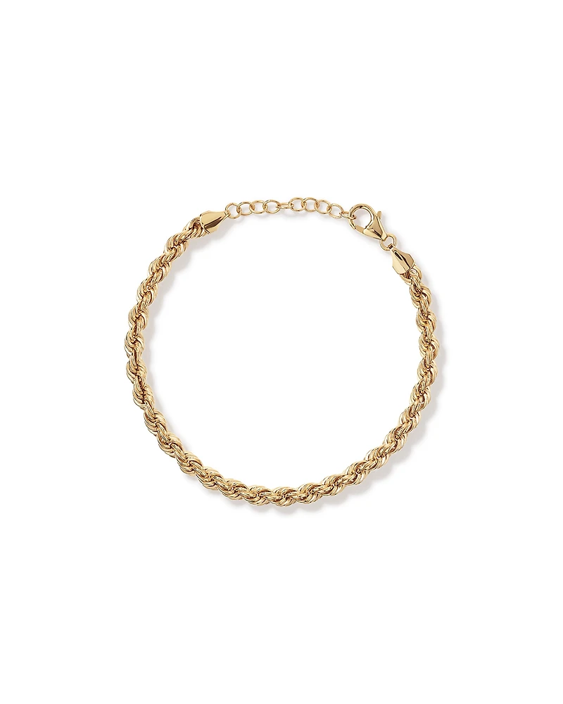 19cm (7.5") 4.4mm Width Semi-Solid Rope Bracelet in 10kt Yellow  Gold