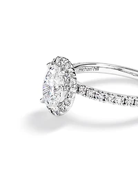 Bague De Fiançailles Halo En Diamant Laboratoire Ovale 1,78 Carat Poids Total Or Blanc 14 Carats