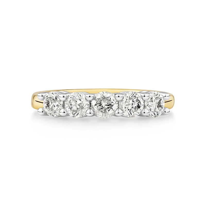 Evermore 5 Stone Wedding Band with 1 Carat TW of Diamonds in 14kt Yellow/White Gold