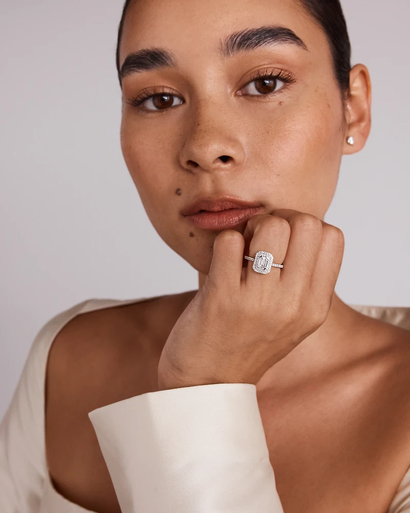 0.50 Carat TW Pie Cut Diamond Double Halo Engagement Ring in 14kt White Gold