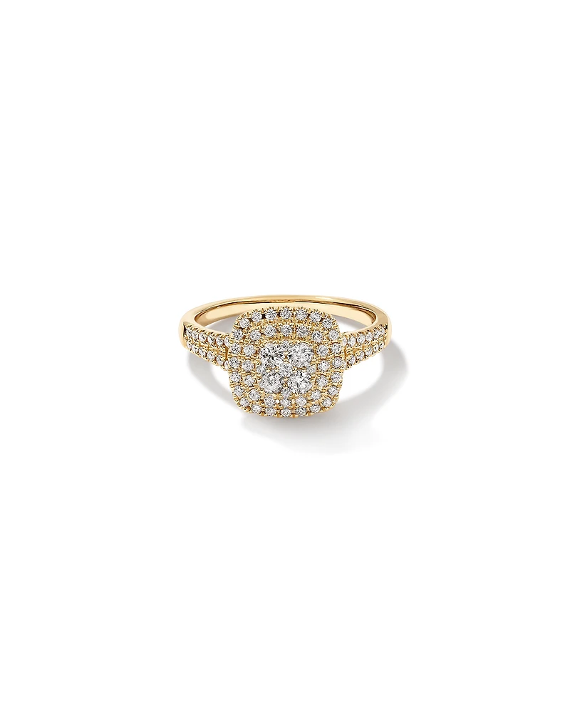 0.65 Carat TW Cushion Shaped Cluster Halo Diamond Ring in 10kt Yellow Gold
