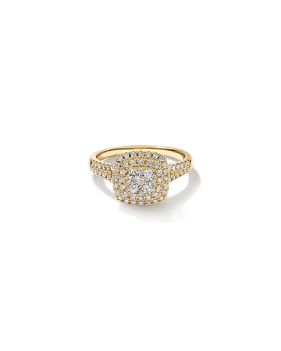 0.65 Carat TW Cushion Shaped Cluster Halo Diamond Ring in 10kt Yellow Gold