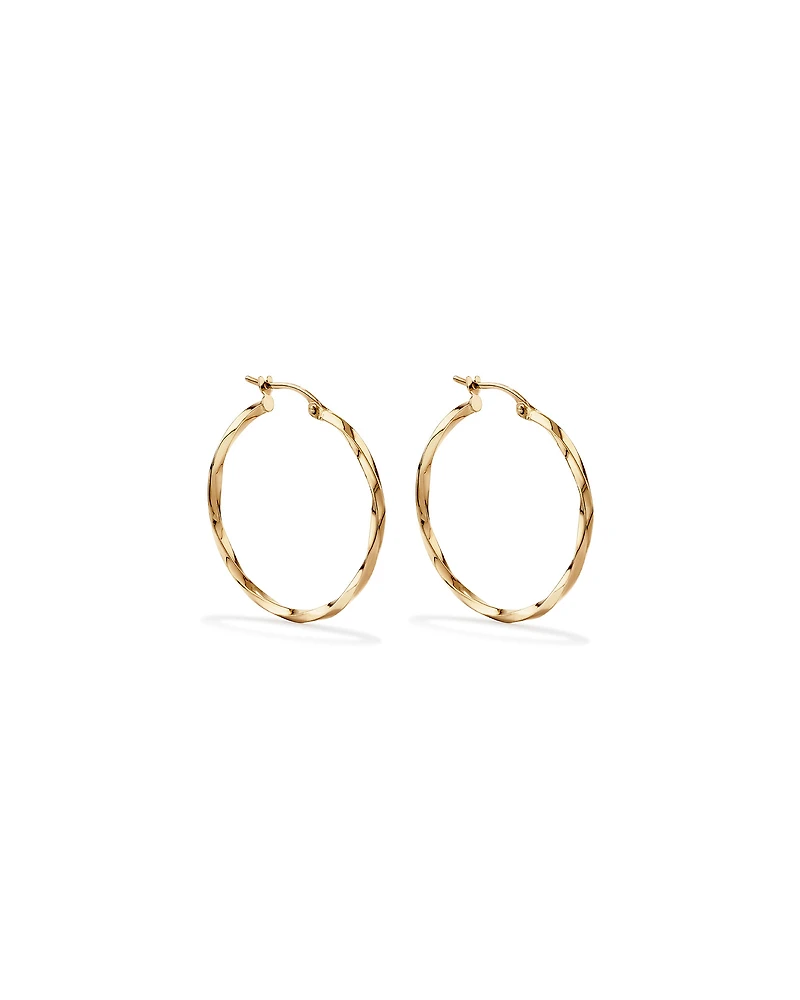28mm Square Twist Hoop Earrings in 10kt Yellow Gold