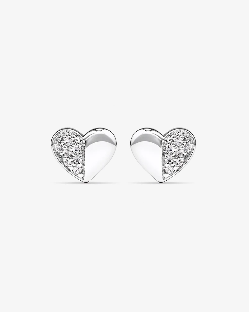 Pave Heart Stud Earrings with Cubic Zirconia in Sterling Silver