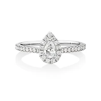 Bague halo poire avec diamants de 0,50 carat en or blanc 14 carats