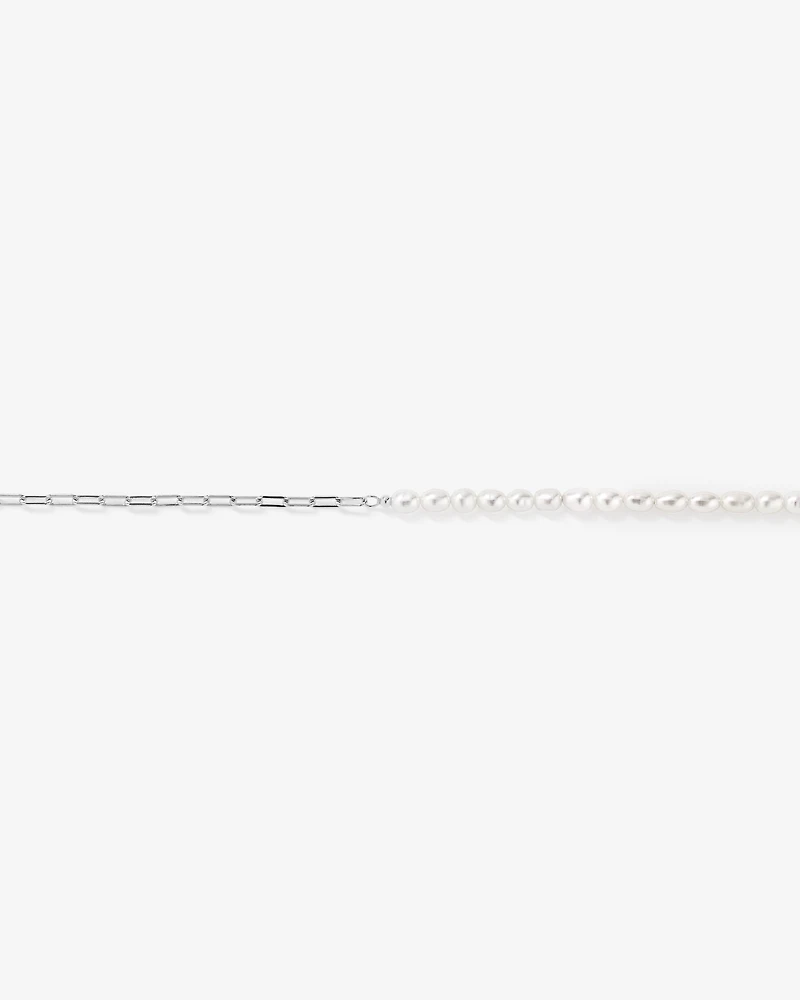 Half Cultured Freshwater Pearl Half Paperclip Chain Bracelet in Sterling Silver
