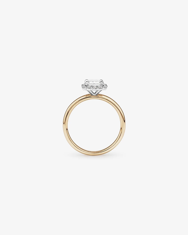 1.46 Carat TW Emerald Cut Laboratory-Grown Diamond Halo Engagement Ring 14kt Yellow and White Gold
