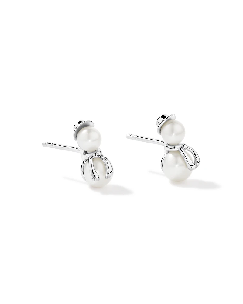 Snowman Stud Earrings with Cultured Freshwater Pearls in Sterling Silver