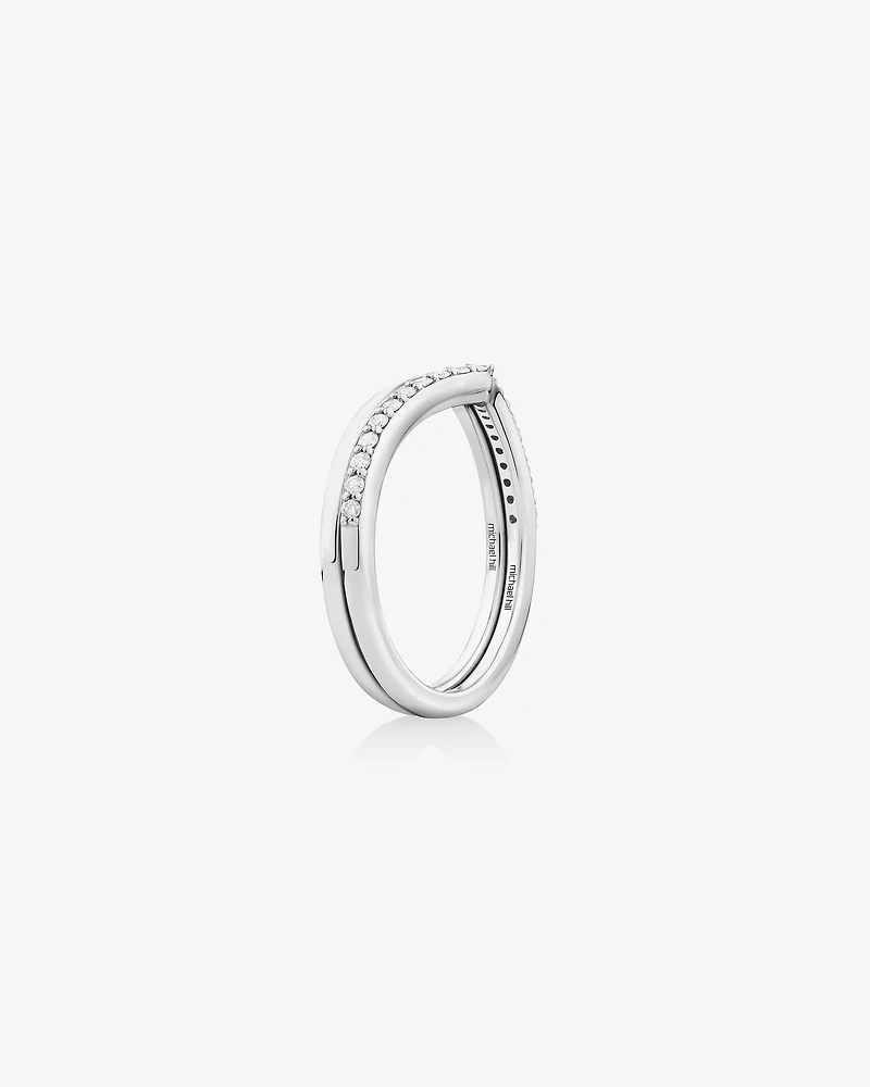 Bague Chevron Sertie de Diamants en Argent Sterling