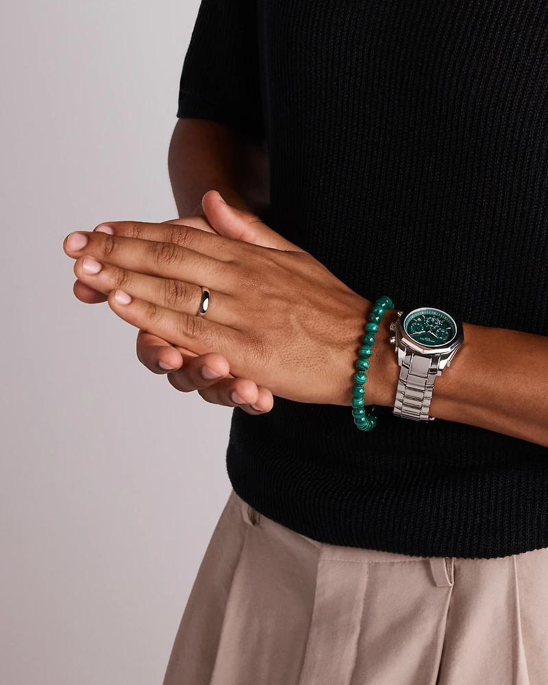 Green Malachite Gemstone Bead Bracelet in Sterling Silver